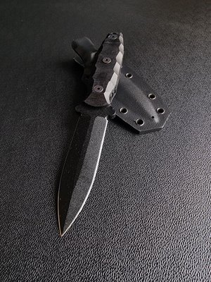 Sulfur polymer black - widely universal knife with biaxial blade (Black handle, black scabbard)