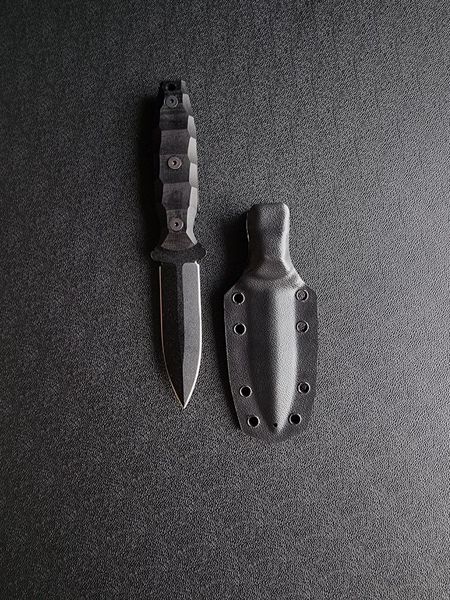 Sulfur polymer black - widely universal knife with biaxial blade (Black handle, black scabbard)