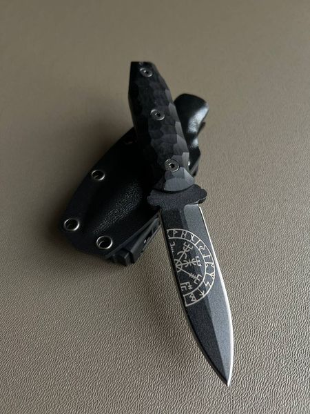 Sulfur polymer black - widely universal knife with biaxial blade (Black handle, black scabbard)