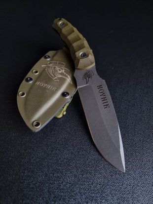 "Tiger Hunter" &ndash; Tourist knife for extreme tests (etching, olive handle, colored scabbard)