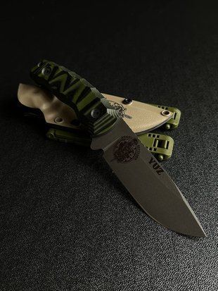 Tourist knives "Yarchuk" - reliability and endurance in every hike (etching, black-green handle, tan sheath)