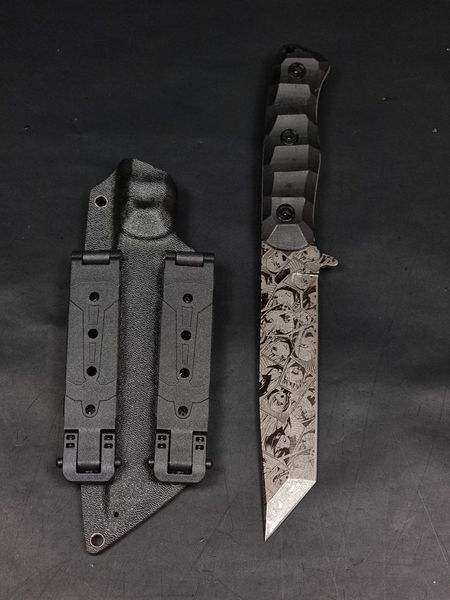 Tactical Knife &laquo;Tanto&raquo; | Black Micarta | Anime Engraving