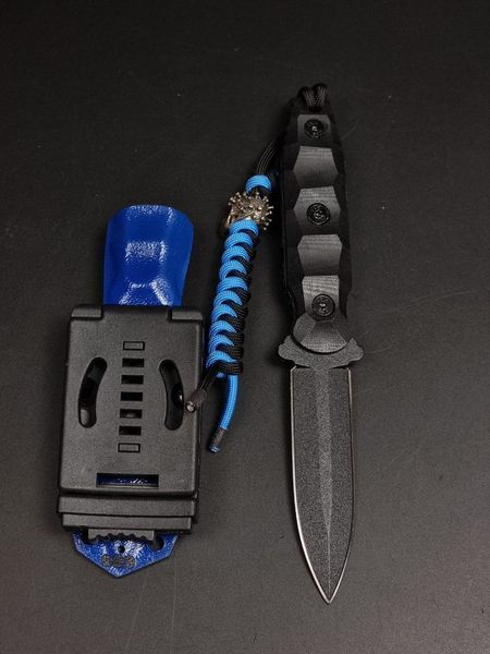 Fighting Knife "Sirko" Black with Nord Division Engraving and Blue Sheath