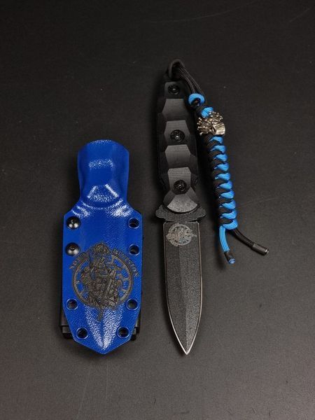 Fighting Knife "Sirko" Black with Nord Division Engraving and Blue Sheath