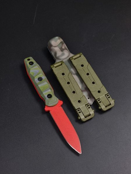 EDC Knife "Sirko" Khaki with Red Blade and "KREMEN" Engraving