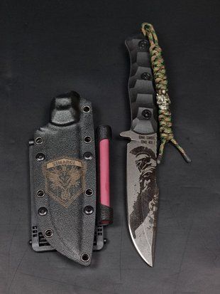 Fighting knife "Aeneas" | "Spartan" Black Micarta, Warrior engraving and One Shot One Kill