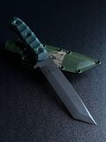 "Tanto" - buy a handmade hunting knife for true professionals (etching, emerald handle, colored scabbard)