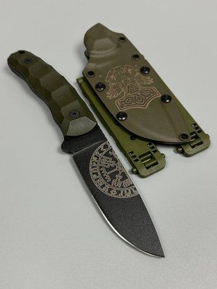 Yarchuk &mdash; Tactical Knife with "Thor's Hammer" & vegvizir engraving - Olive
