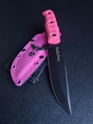 "Aeneas" - a premium tourist knife for the most demanding travelers (black polymer, pink handle, colored scabbard)
