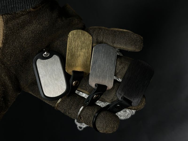 Custom Engraved Metal Dog Tag with Leather Mount