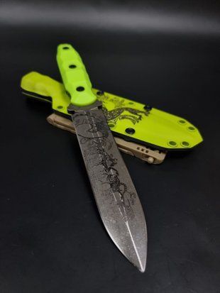 Бойовий ніж Вакуліч &laquo;LIME DRAGON&raquo; | Лаймове руків'я, гравіювання Дракони KNF_LIME_DRAGON фото