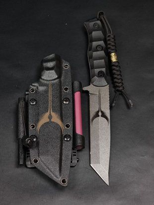 Survival Knife "Tanto" | "Bee Zone" Black Micarta, Hornet Engraving