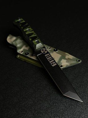 "Tanto" &ndash; Tourist knife for new discoveries (black polymer, black-green handle, camouflage sheath)