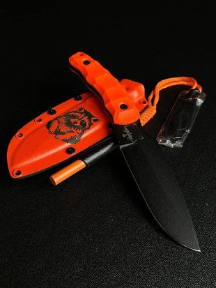 "Tiger Hunter" - buy a hunting knife for true connoisseurs of wildlife and endurance hunting (black polymer, orange handle, colored scabbard)