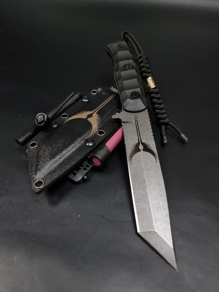 Survival Knife "Tanto" | "Bee Zone" Black Micarta, Hornet Engraving