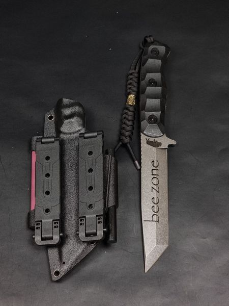 Survival Knife "Tanto" | "Bee Zone" Black Micarta, Hornet Engraving