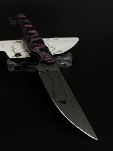 EDC Knife "Stus" | "Stus" Pink & Black Micarta Anime Engraving