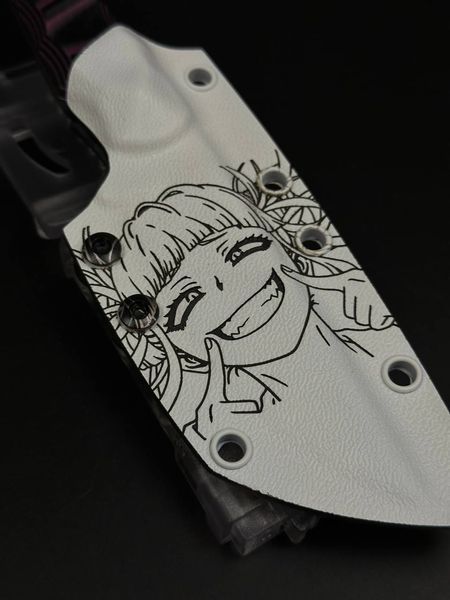 EDC Knife "Stus" | "Stus" Pink & Black Micarta Anime Engraving
