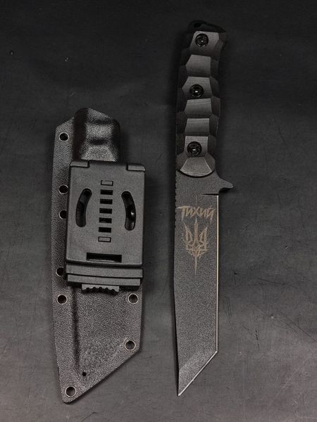 Tactical Knife "Tanto" | "Tykhyi" Black Micarta, Trident Engraving