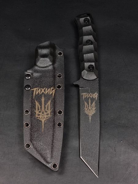 Tactical Knife "Tanto" | "Tykhyi" Black Micarta, Trident Engraving