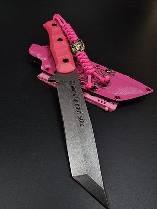 Tactical Knife "Tanto" | Pink | Anime Engraving and "Always by your side" inscription