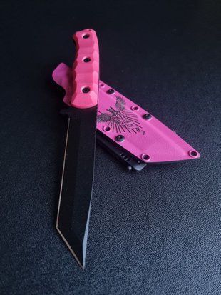 "Tanto" - a tourist knife for adventures and survival (black polymer, pink handle, colored scabbard)