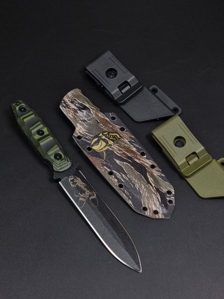 Tactical Knife "Vakulich" | Black-Green Micarta, Pin-up and Oni Mask Engraving