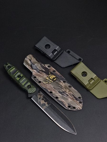 Tactical Knife "Vakulich" | Black-Green Micarta, Pin-up and Oni Mask Engraving