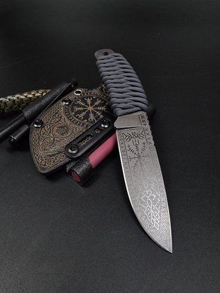 Ніж для виживання &laquo;Korolov&raquo; | &laquo;Vegvisir&raquo; Сірий Паракорд Скандинавські руни KOSSIU-04082026 фото