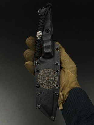 Tactical Tanto Knife | Black Micarta, Vegvisir Engraving