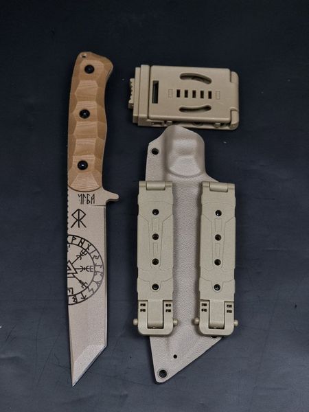 Combat knife "Tanto" | "North" Coyote Color Vegvisir and Runes Engraving