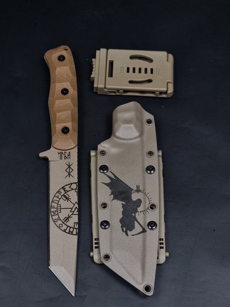 Combat knife "Tanto" | "North" Coyote Color Vegvisir and Runes Engraving
