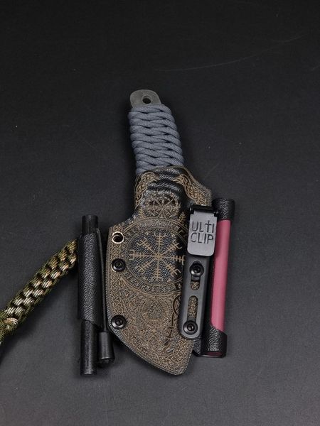 Survival Knife "Korolov" | "Vegvisir" Grey Paracord Scandinavian Runes