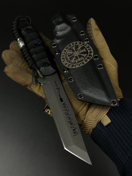 Tactical Tanto Knife | Black Micarta, Vegvisir Engraving