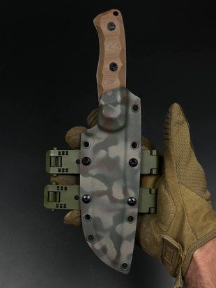 Tactical Knife "Aeneas" Tan | Sand with "Psalms 144:1" and Jerusalem Cross engraving