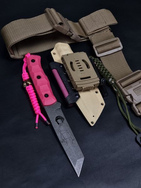 Tactical Knife "Tanto" | Pink Micarta | Anime Engraving "Hinata"