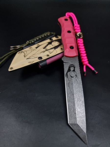 Tactical Knife "Tanto" | Pink Micarta | Anime Engraving "Hinata"