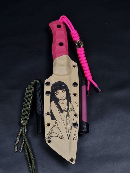 Tactical Knife "Tanto" | Pink Micarta | Anime Engraving "Hinata"