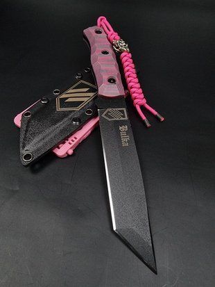 Fighting knife "Tanto" | Black & Pink | "Bulka" Engraving