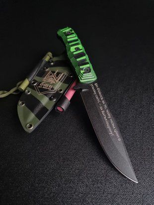 Aeneas &ndash; a tourist knife for real travelers (black polymer, black-green handle, colored scabbard)