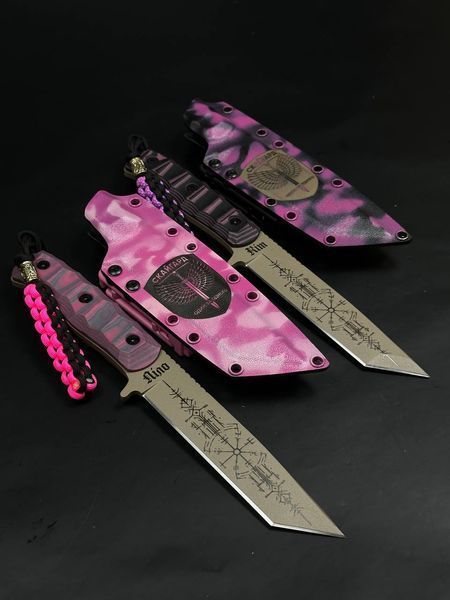 Tactical Knife "Tanto" | Pink Camo | Scandinavian Runes Engraving