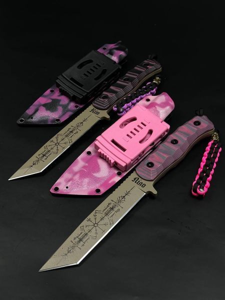 Tactical Knife "Tanto" | Pink Camo | Scandinavian Runes Engraving