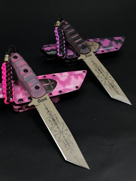 Tactical Knife "Tanto" | Pink Camo | Scandinavian Runes Engraving
