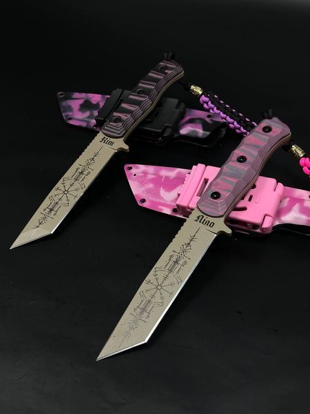 Tactical Knife "Tanto" | Pink Camo | Scandinavian Runes Engraving