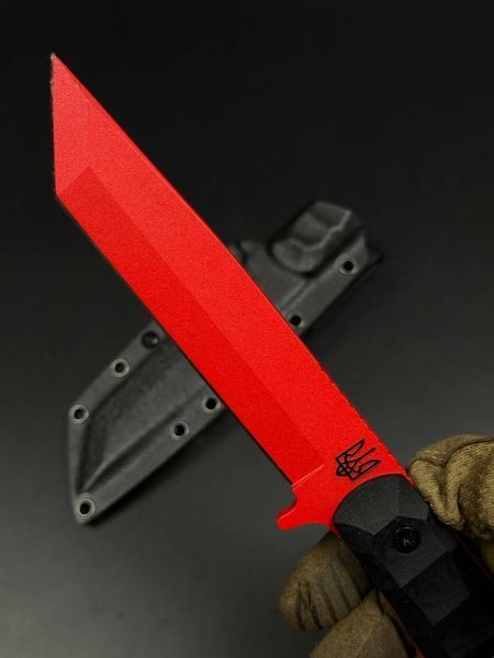 Tactical Knife "Tanto" Red Edition | Black Micarta Trident Engraving