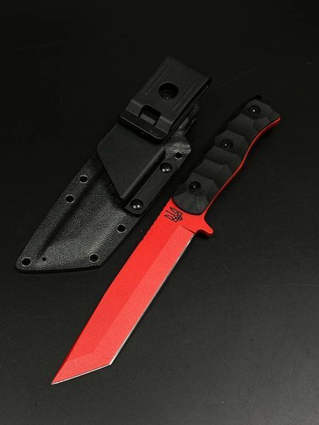 Tactical Knife "Tanto" Red Edition | Black Micarta Trident Engraving