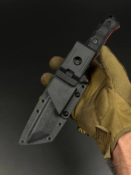 Tactical Knife "Tanto" Red Edition | Black Micarta Trident Engraving