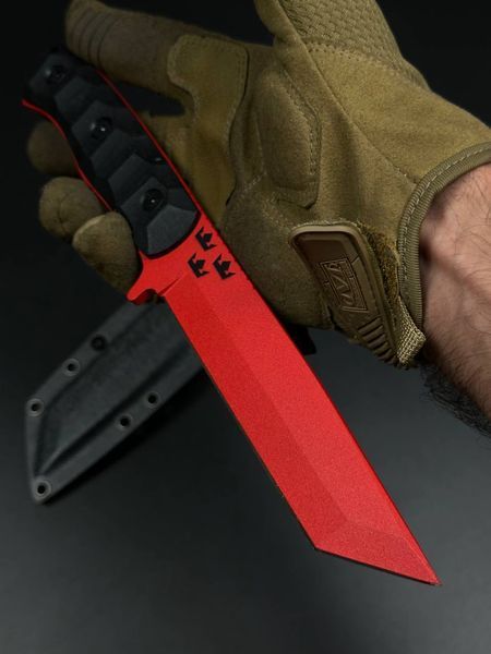 Tactical Knife "Tanto" Red Edition | Black Micarta Trident Engraving