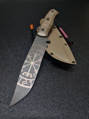 Haydamak &ndash; a tourist knife for true travelers and conquerors of the elements (etching, tan handle, tan scabbard)