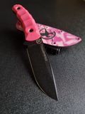 "Yarchuk" - buy a hunting knife for confident control and endurance in every movement (black polymer, pink handle, colored scabbard)